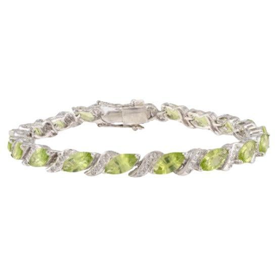 Peridot and Diamond Wedding Bracelet for Women Crafted in Sterling Silver For Sale