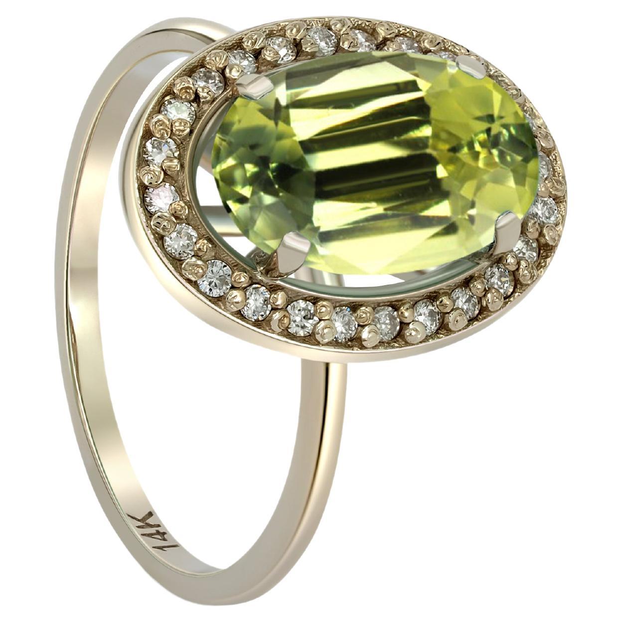 Peridot and diamonds 14k gold ring.  For Sale