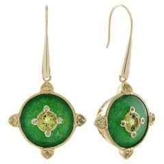 Peridot and Jade Vintage Style Drop Earrings in 14K Yellow Gold