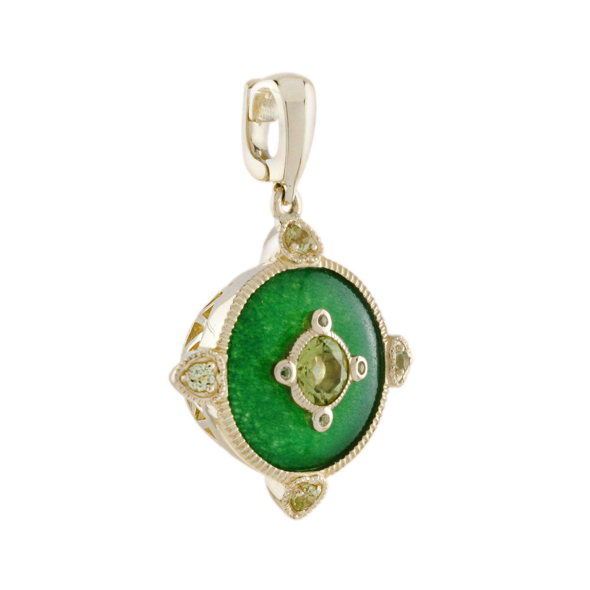 Art déco Pendentif en or jaune 14K avec péridot et jade de style vintage en vente