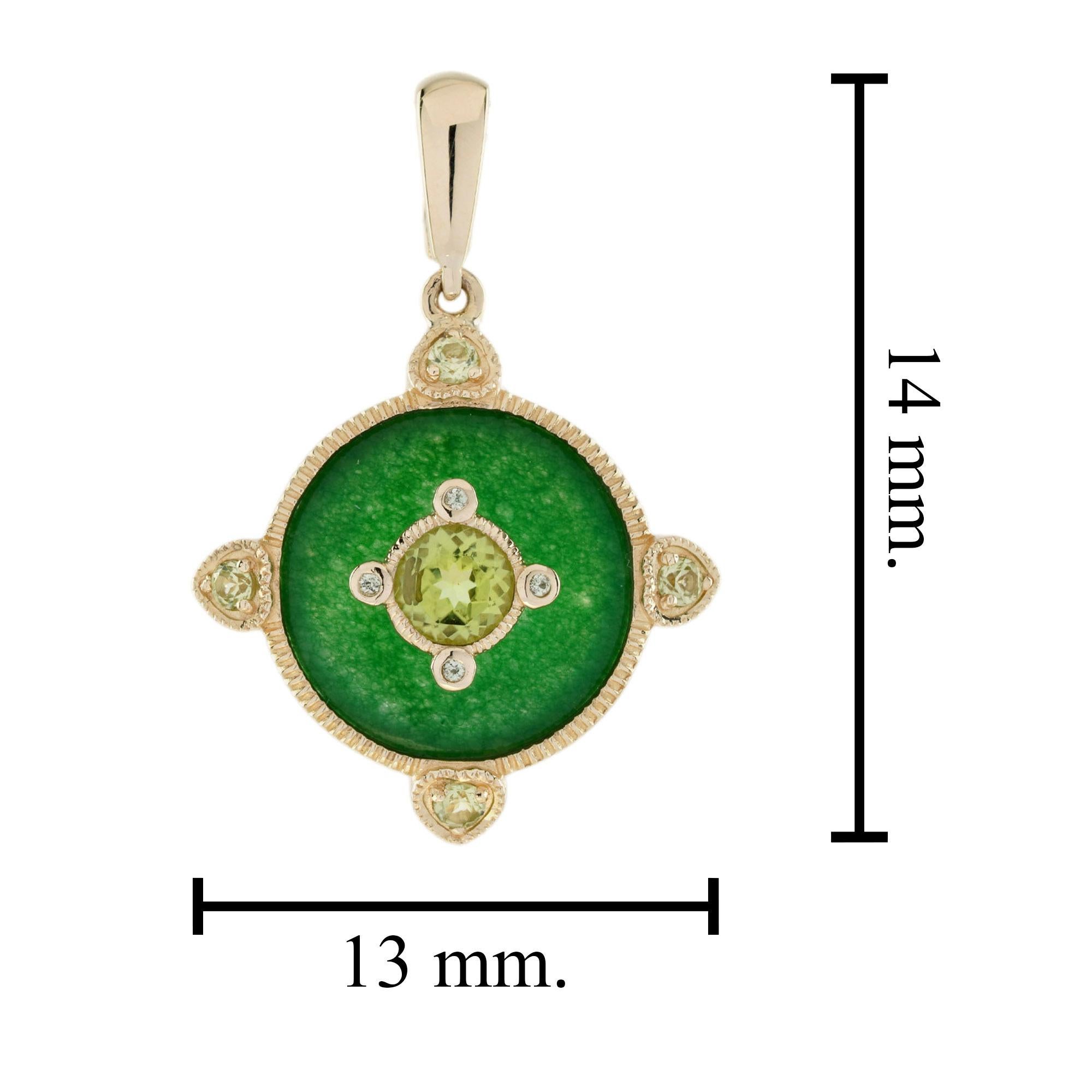 Pendentif en or jaune 14K avec péridot et jade de style vintage Neuf - En vente à Bangkok, TH