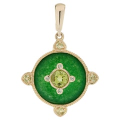 Peridot and Jade Vintage Style Pendant in 14K Yellow Gold
