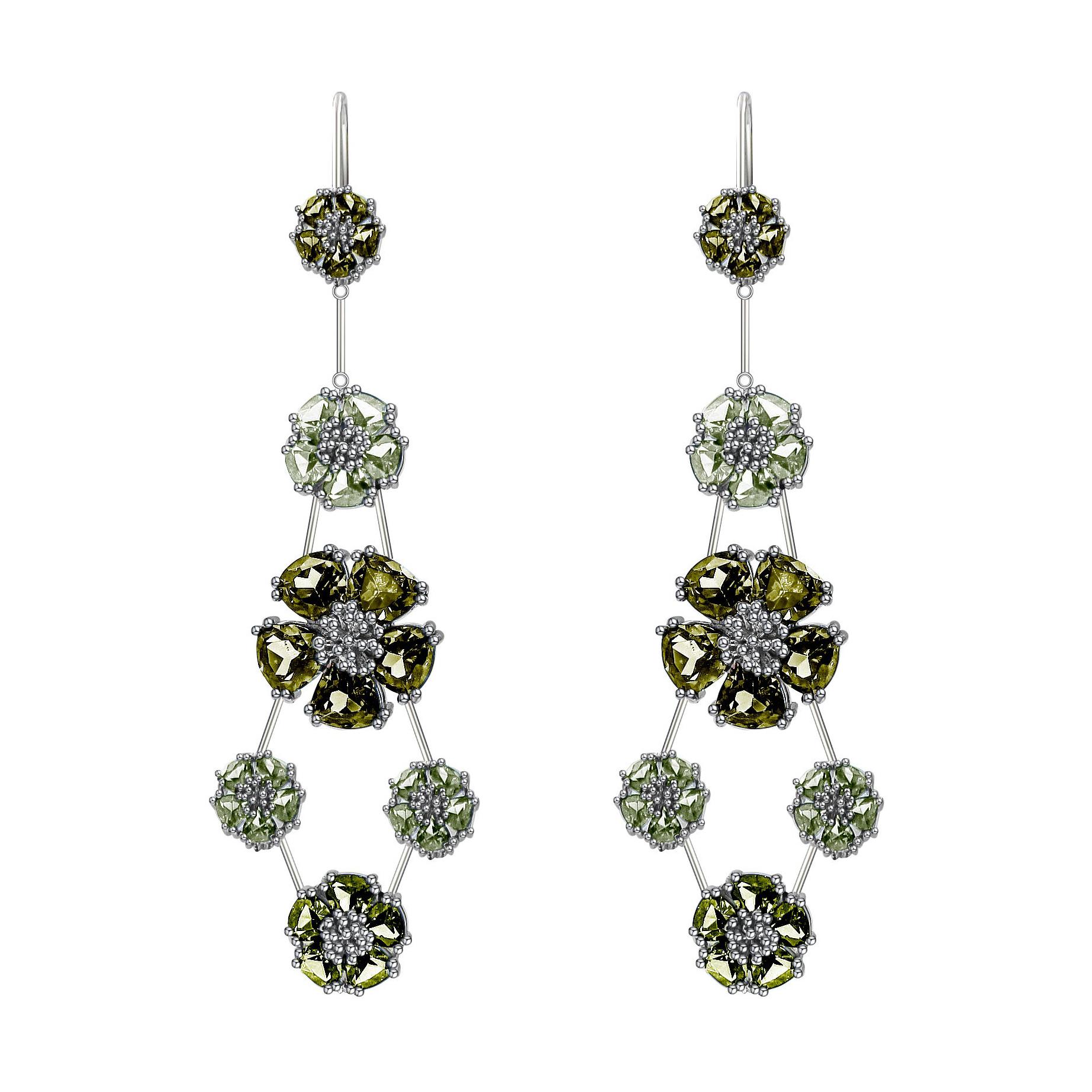 Light and Olive Green Amethyst Blossom Double-Tier Chandelier Earrings