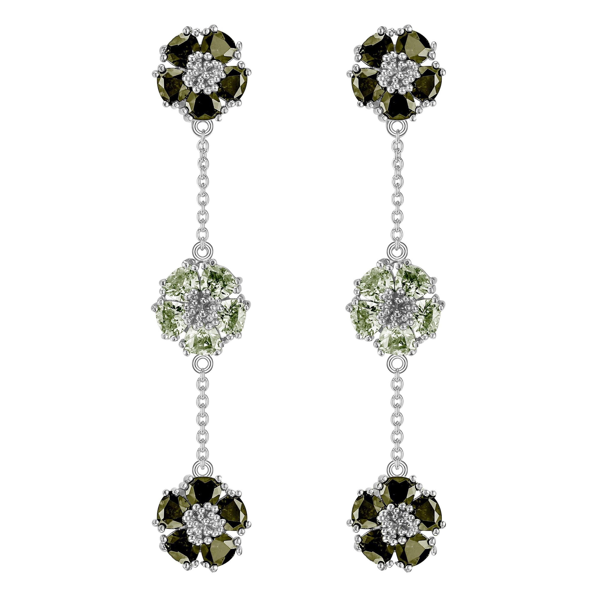Light and Olive Green Amethyst Blossom Gentile Alternating Chandelier Earrings For Sale