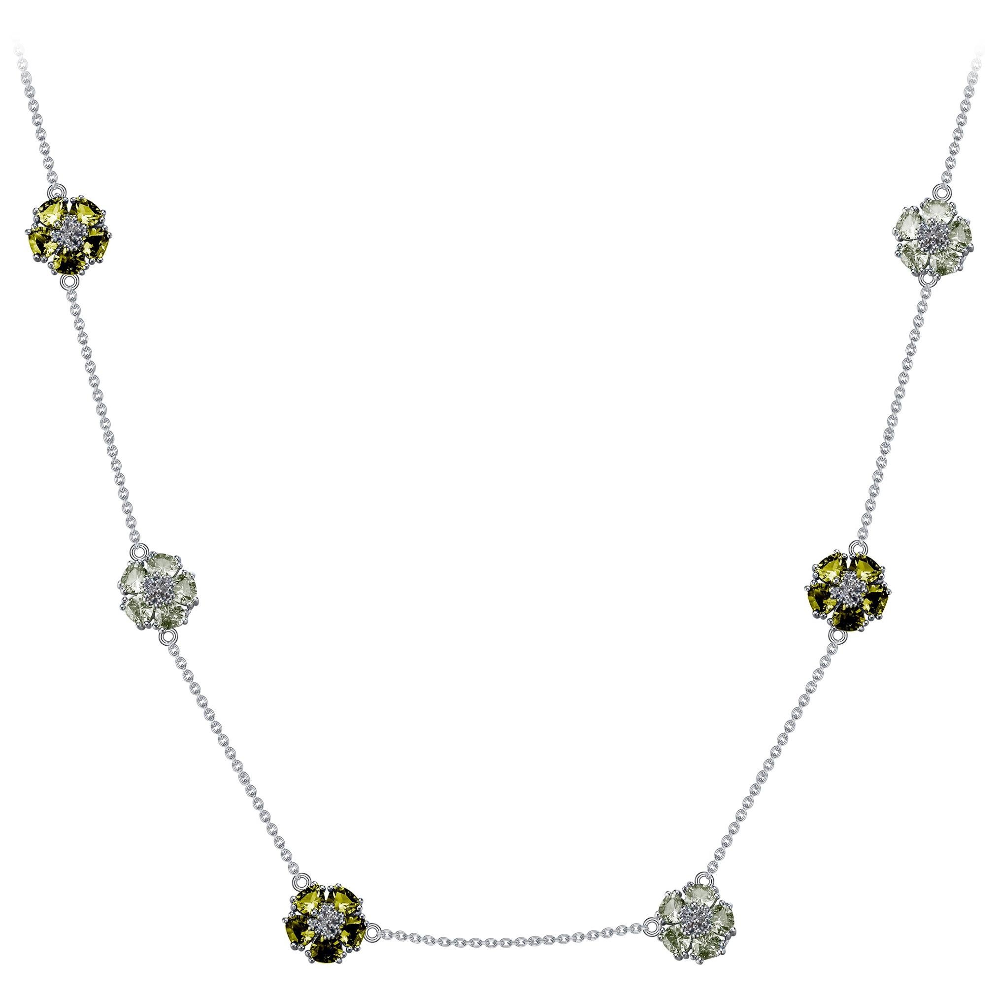 Olive and Light Green Amethyst Blossom Gentile Chain Necklace For Sale