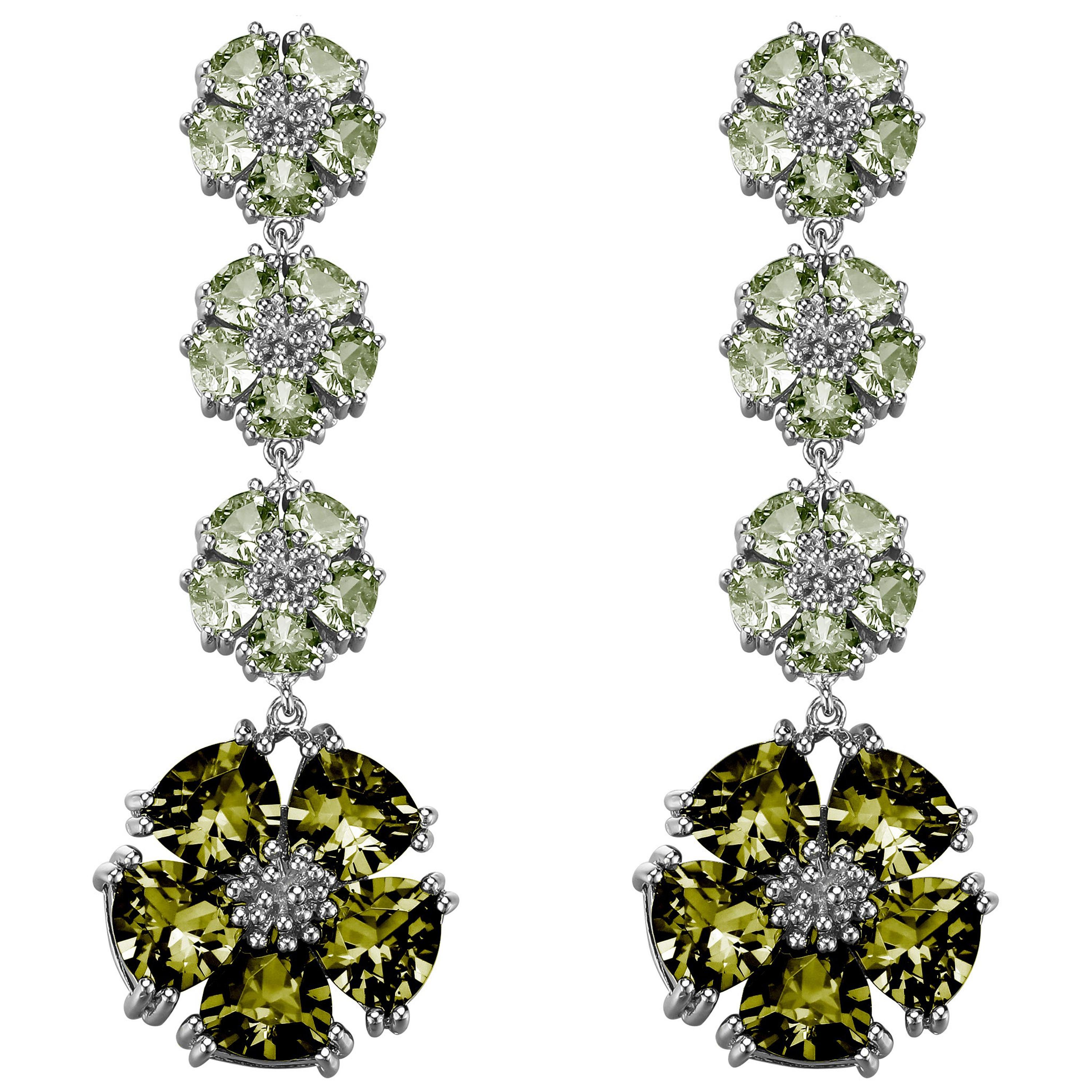 Light and Olive Green Amethyst Blossom Renaissance Drop Earrings