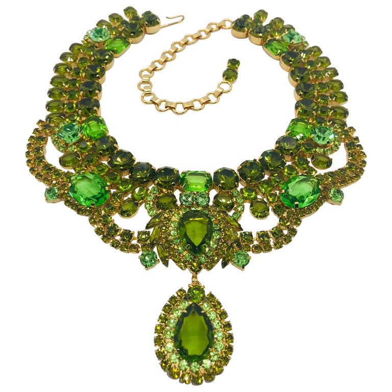 Peridot and Olivine Austrian Crystal Swag Collar Necklace with Drop For