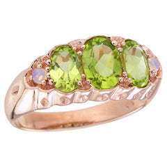 Peridot and Opal Vintage Style Three Stones Ring in Solid 9K Rose Gold