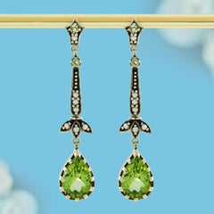 Peridot and Pearl  Vintage Style Floral Earrings in 9K Yellow Gold