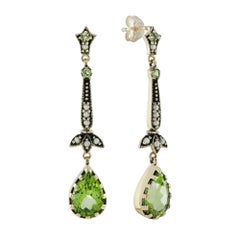 Peridot and Pearl  Vintage Style Floral Earrings in 9K Yellow Gold