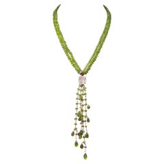 Peridot and Pink Tourmaline Trendel Necklace in 18 Karat Gold