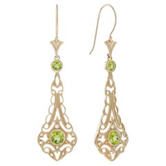 Peridot and Rose Cut Diamond Filigree Dangle Earrings in Solid 9K Gold