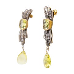 Peridot and Rose Cut Drop Earrings in Gold and Sterling Silver