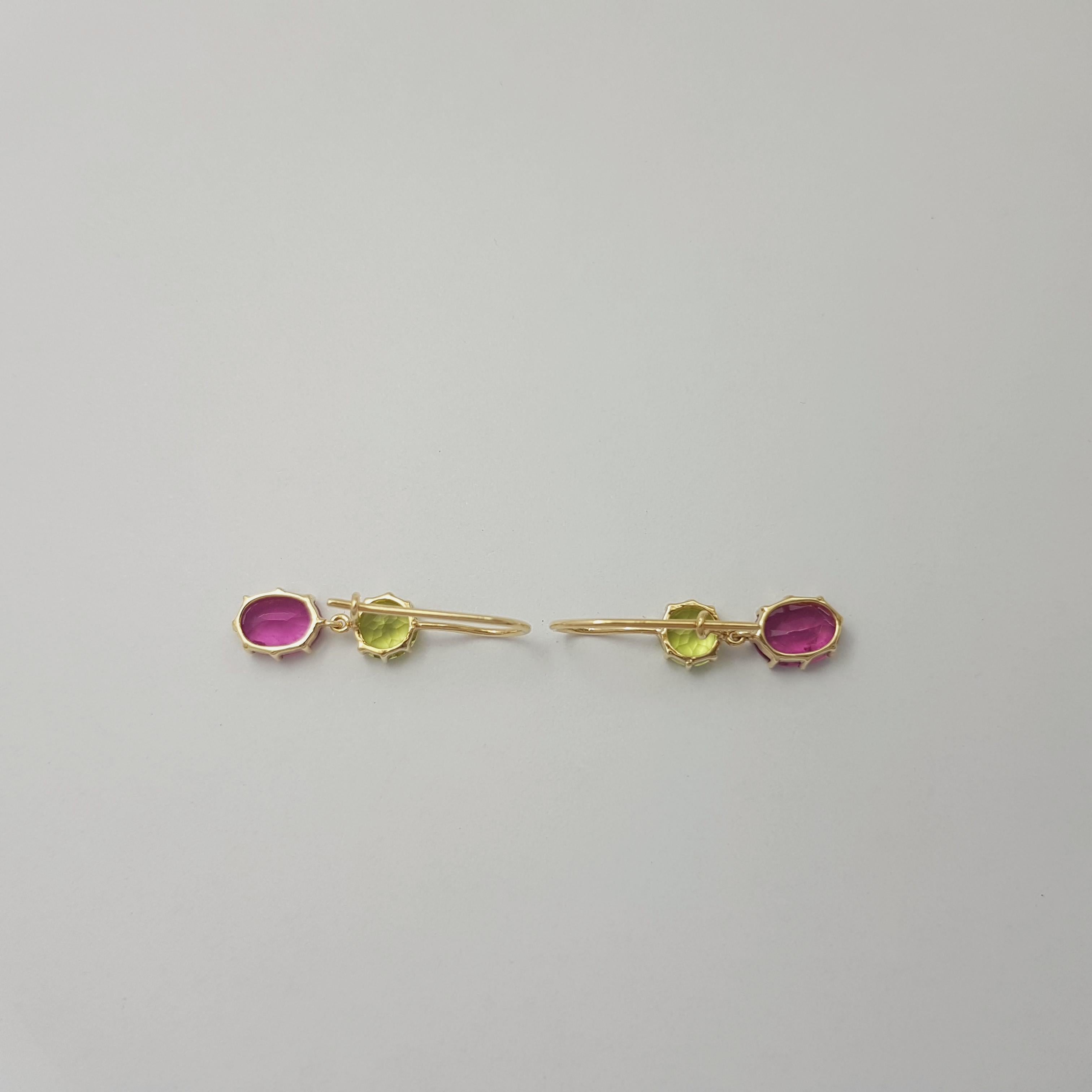Peridot and Rubellite Earrings set in 18K Gold Settings in vendita 4