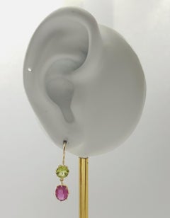 Peridot and Rubellite Earrings set in 18K Gold Settings