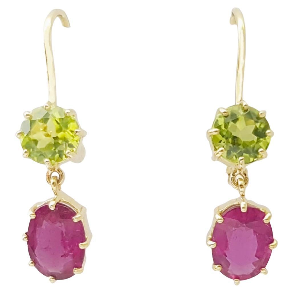 Peridot and Rubellite Earrings set in 18K Gold Settings