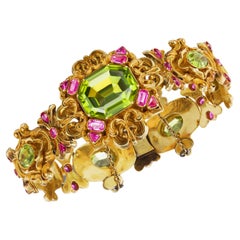 Bracciale georgiano in oro 14K con peridoto e rubino