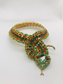Peridot and Tangerine Austrian Crystal Snake Necklace