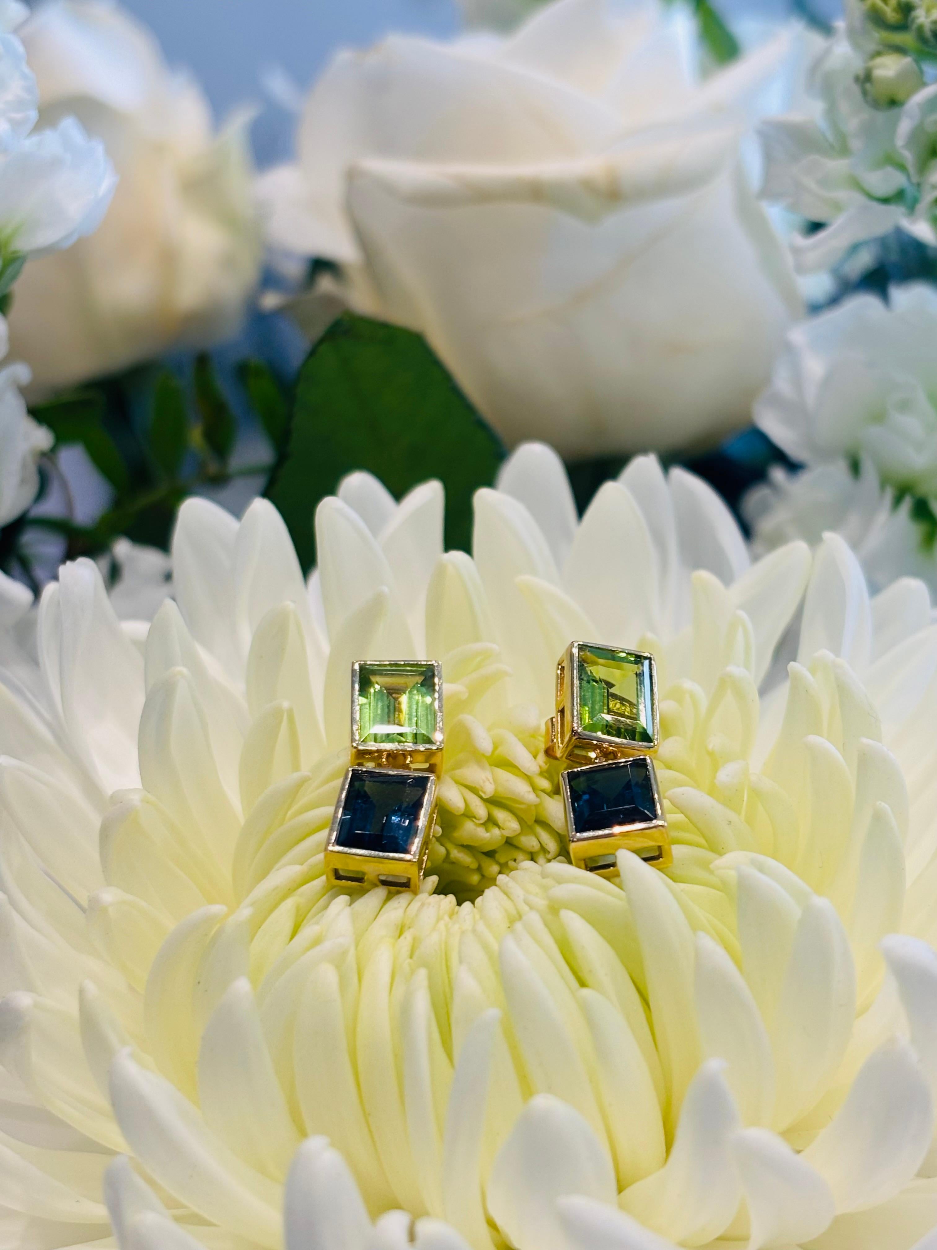 Pendants d'oreilles péridot et topaze sarcelle 2 Neuf - En vente à London, GB
