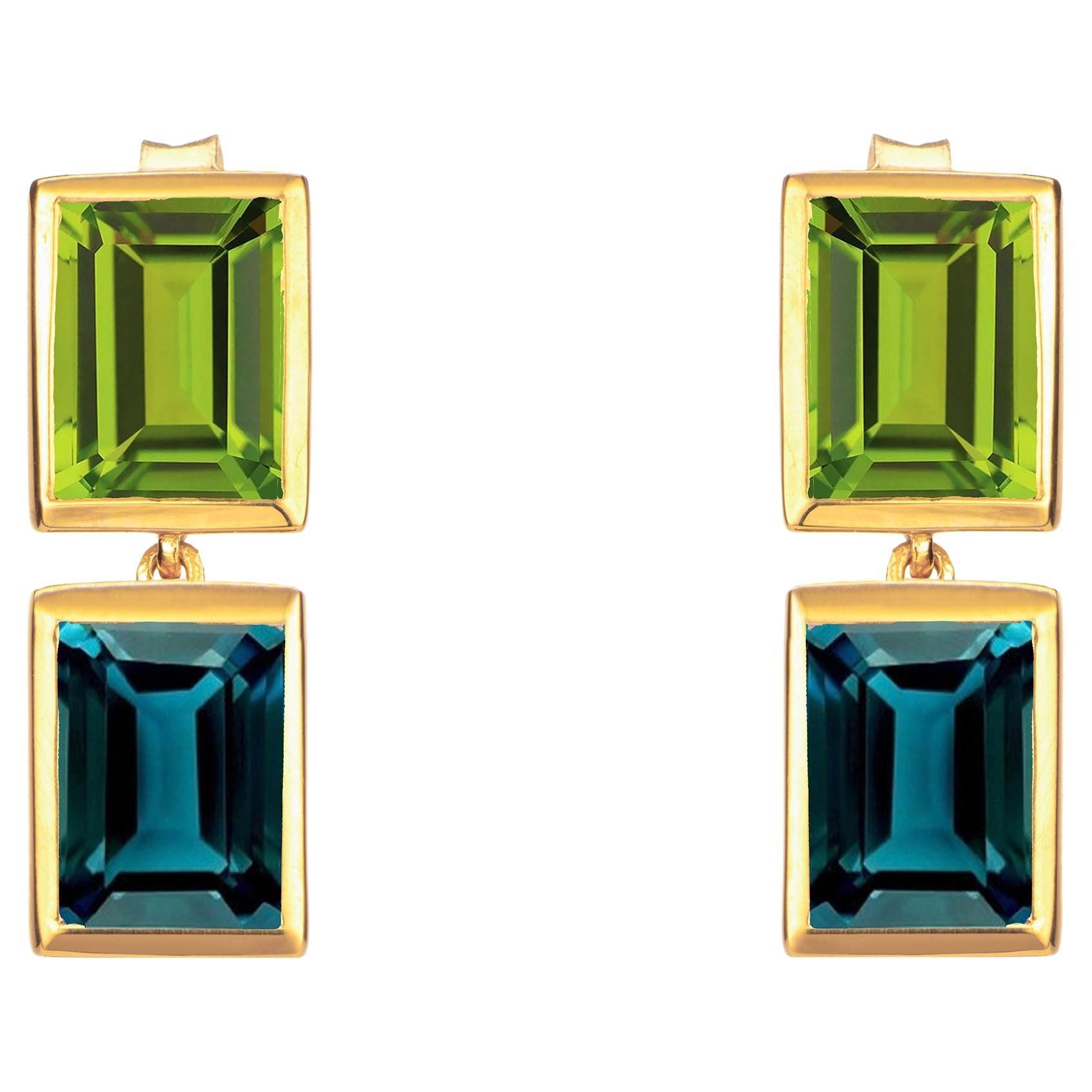 Peridot and Teal Topaz 2 Drop Earrings