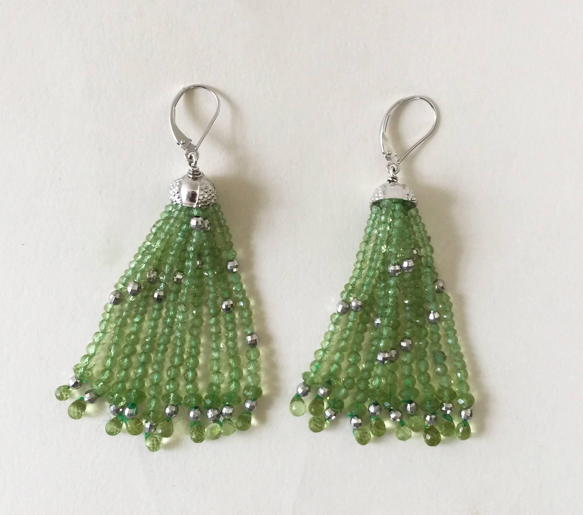 Bead Marina J Faceted Period beads and Briolets with Silver cups Tassel Earrings 