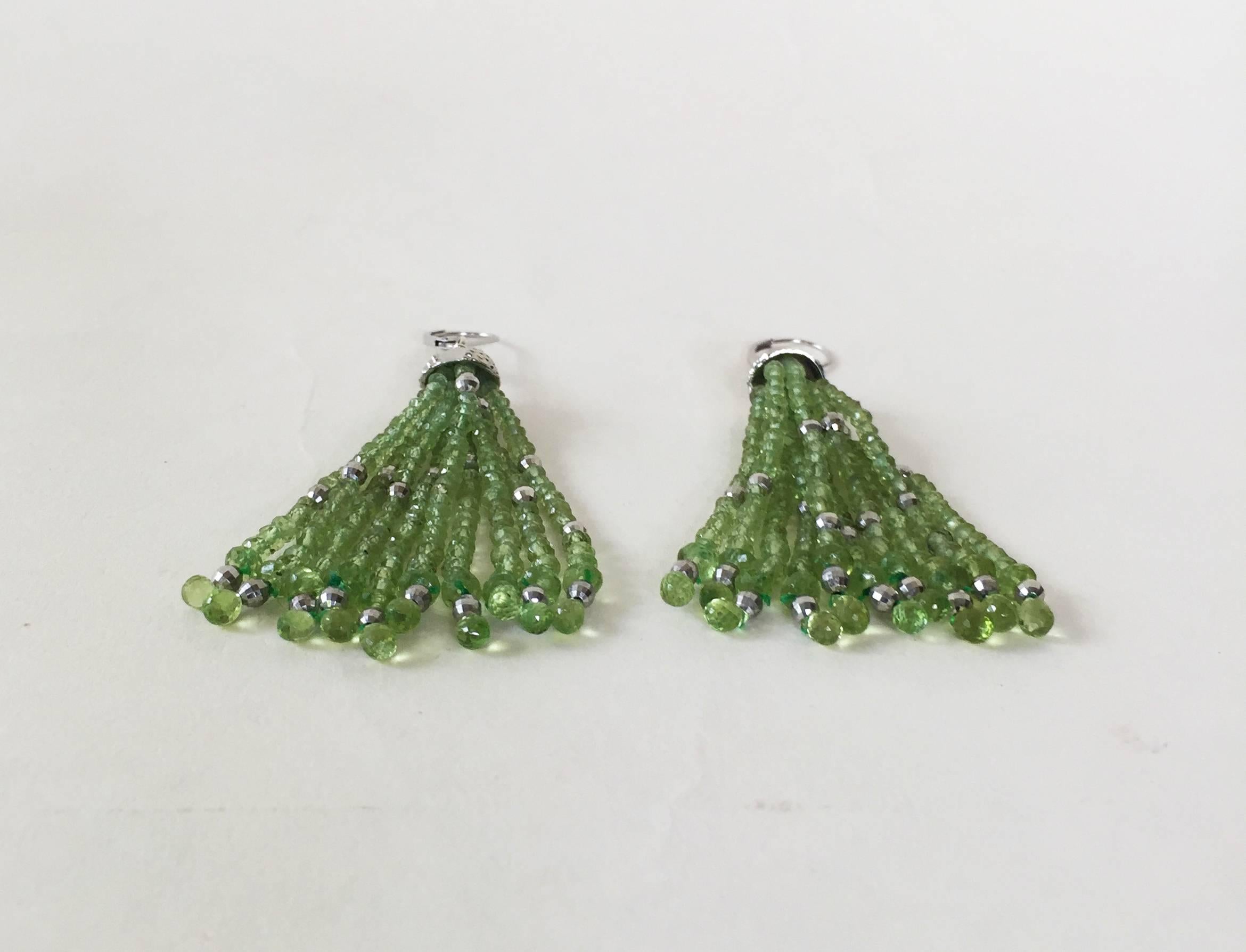 Marina J Faceted Period beads and Briolets with Silver cups Tassel Earrings  In New Condition In Los Angeles, CA