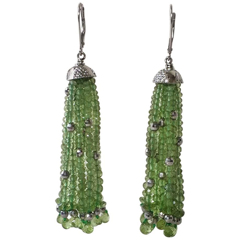 Marina J Faceted Period beads and Briolets with Silver cups Tassel Earrings 