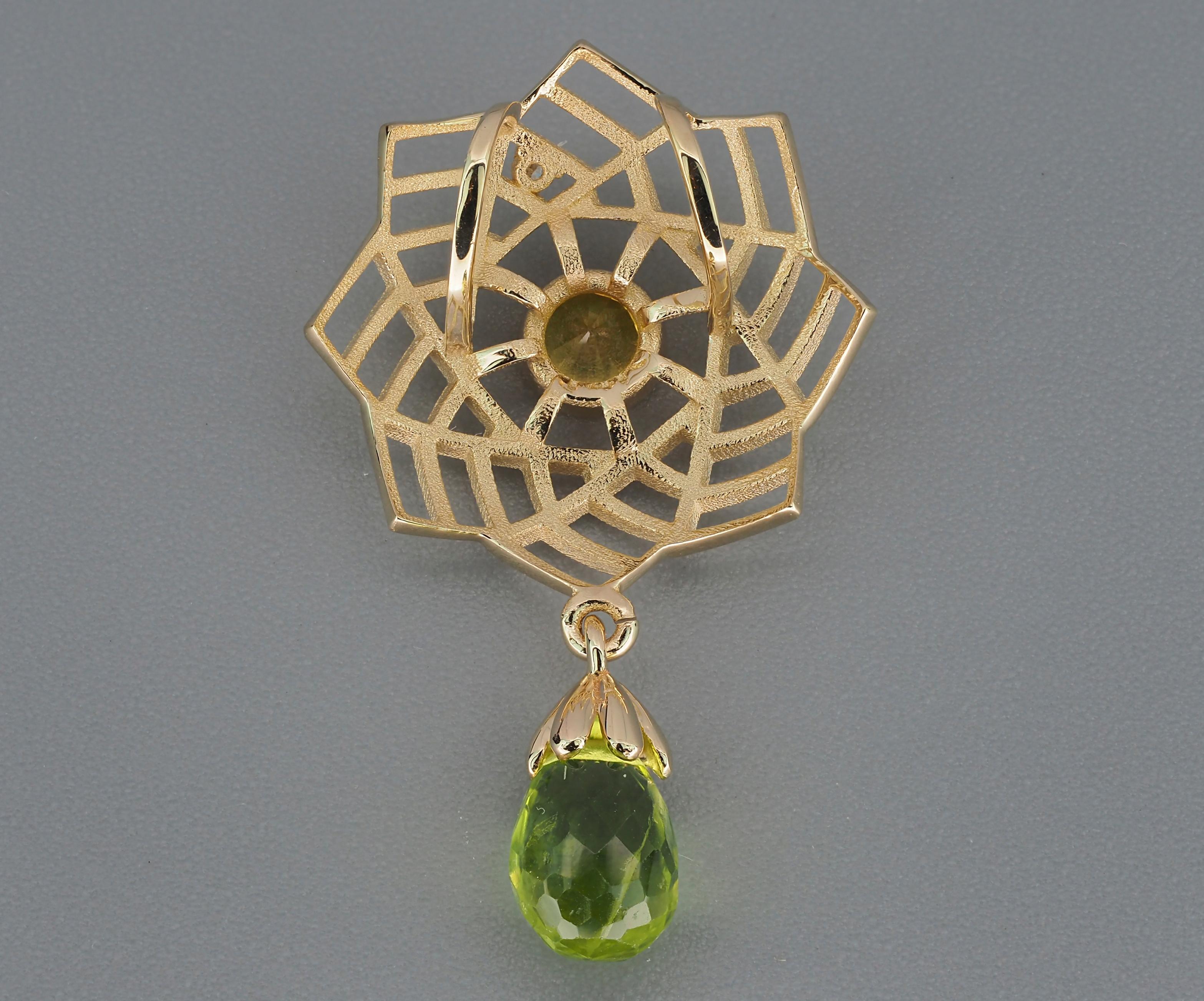 Peridot und gelber Saphir Anhänger in 14k Gold im Angebot 3