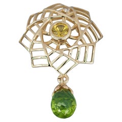 Peridot and Yellow Sapphire Pendant in 14k Gold