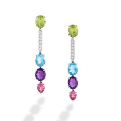Peridot, Aquamarine, Amethyst and Diamond Earrings