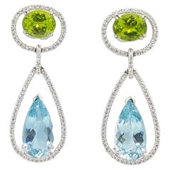 Peridot, Aquamarine and Diamond Earrings Set in 18 Karat White Gold Settings