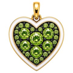 Peridot Birthstone Heart Pendant White Enamel 14K Gold by Meghna Jewels