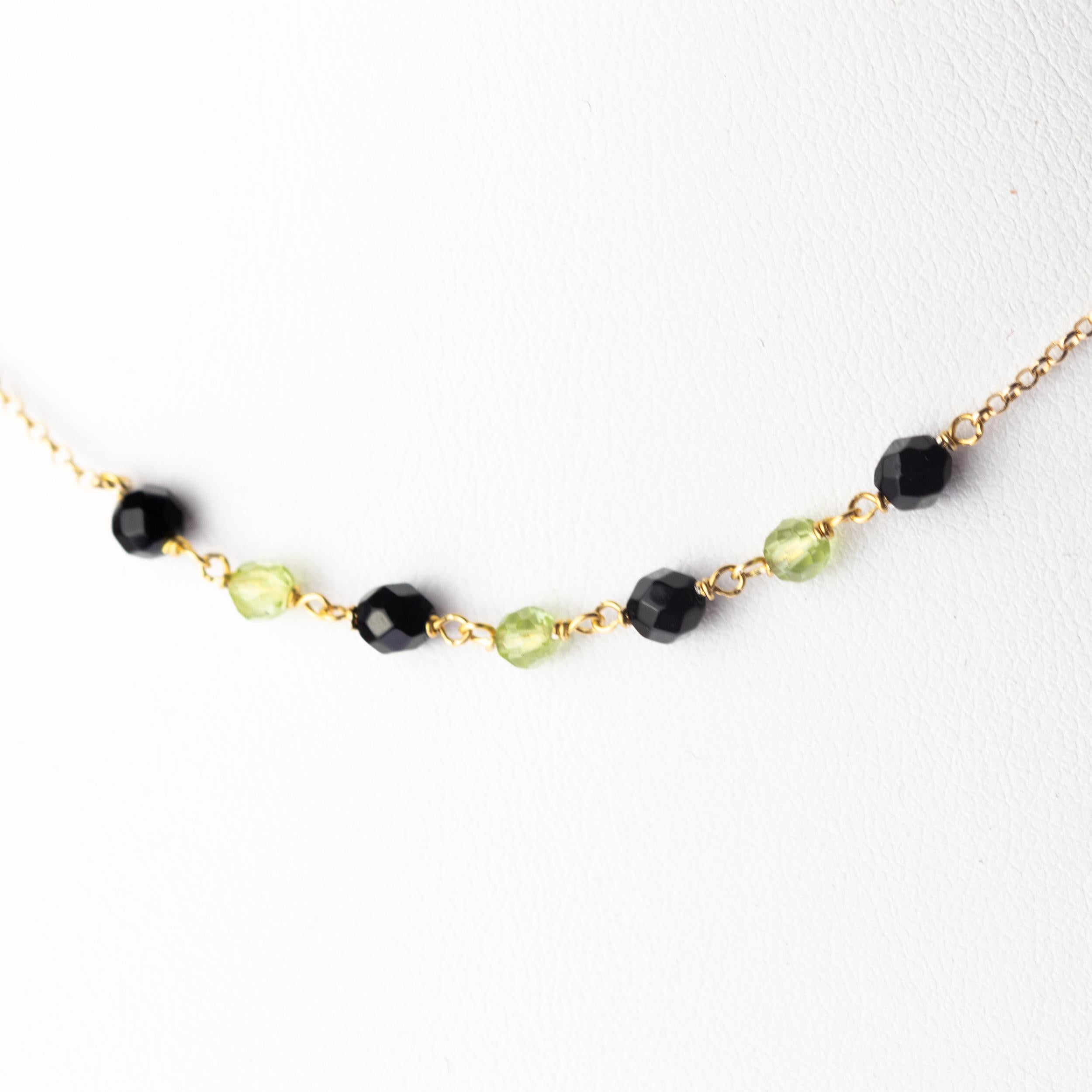 Peridot Black Agate Rondelles 18 Karat Yellow Gold Chain Colorful Necklace In New Condition For Sale In Milano, IT