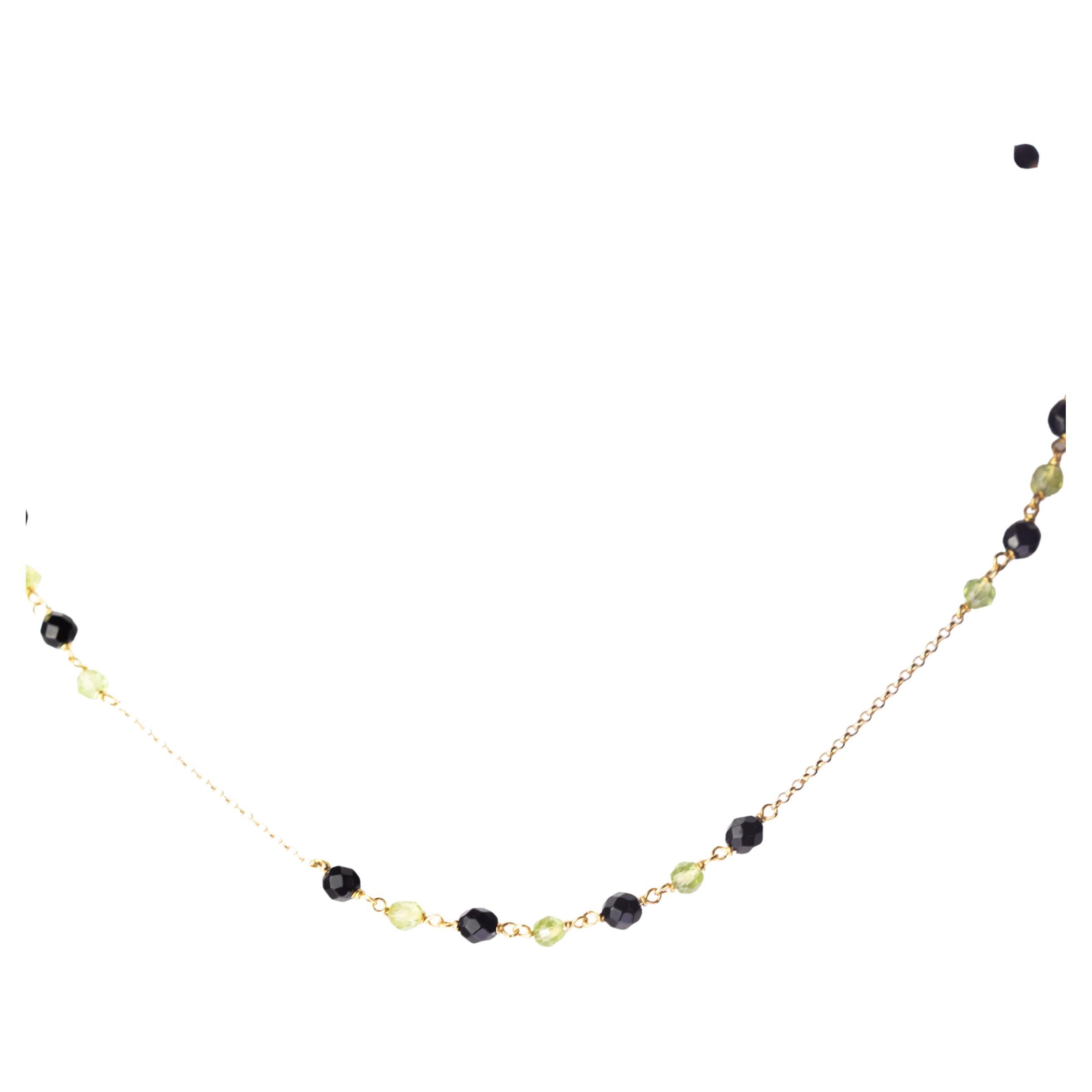 Peridot Black Agate Rondelles 18 Karat Yellow Gold Chain Colorful Necklace For Sale