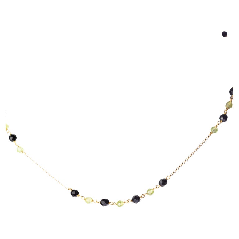 Peridot Black Agate Rondelles Golden Plate Minimalist Chain Colorful  Necklace For Sale at 1stDibs