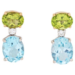 Peridoto Topacio Azul Pendientes Gotas Estate Oro 18k Mezcla de Piedras Preciosa Joyería