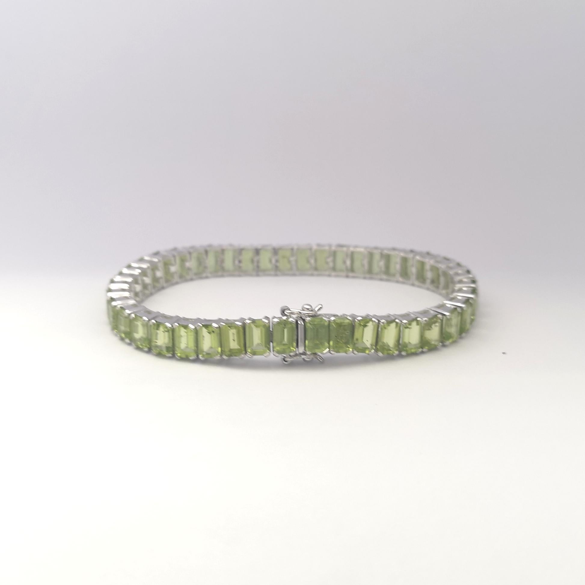 Peridot Bracelet set in 14K White Gold Settings For Sale 4