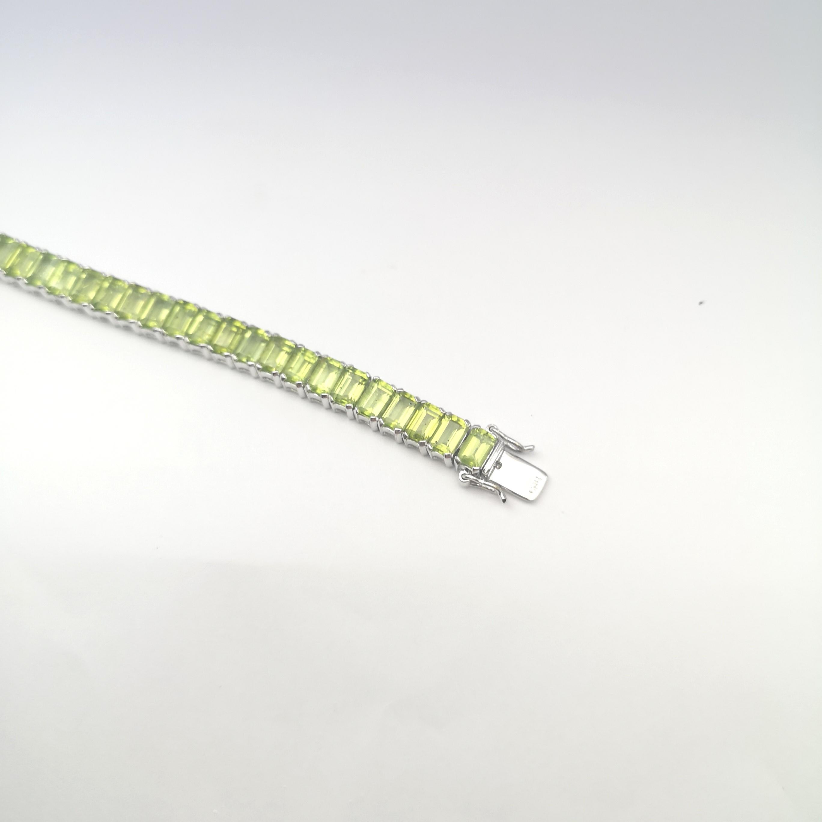 Peridot Bracelet set in 14K White Gold Settings For Sale 5