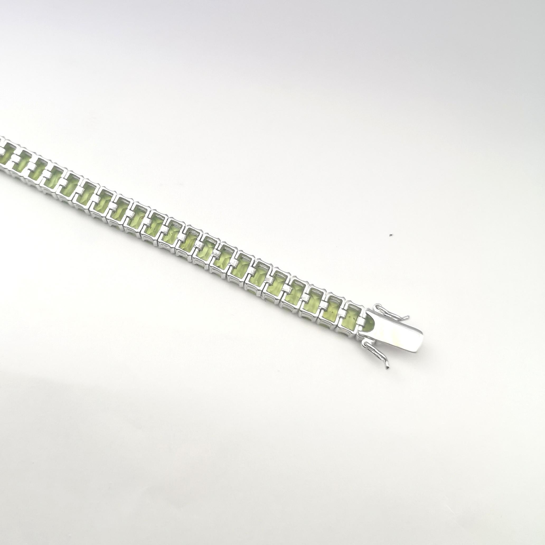 Peridot Bracelet set in 14K White Gold Settings For Sale 6