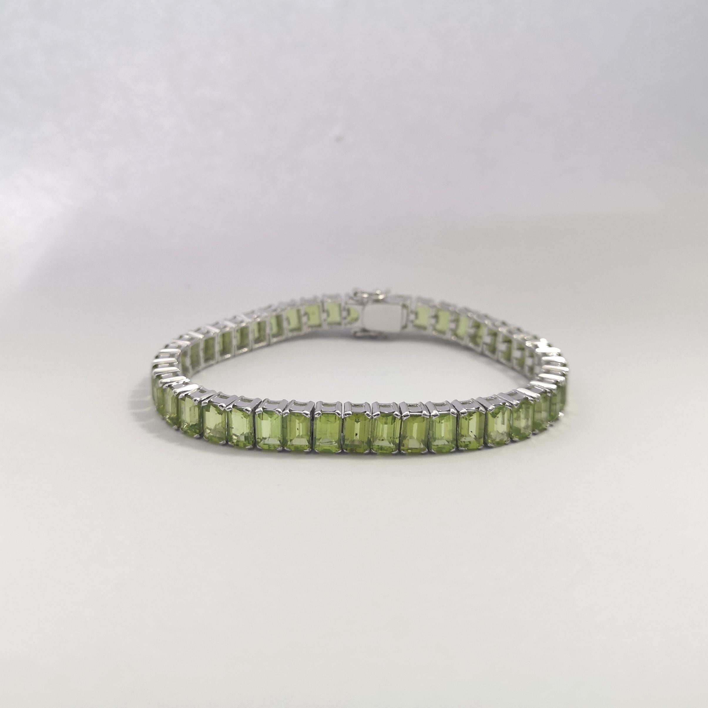 Peridot Bracelet set in 14K White Gold Settings For Sale 7