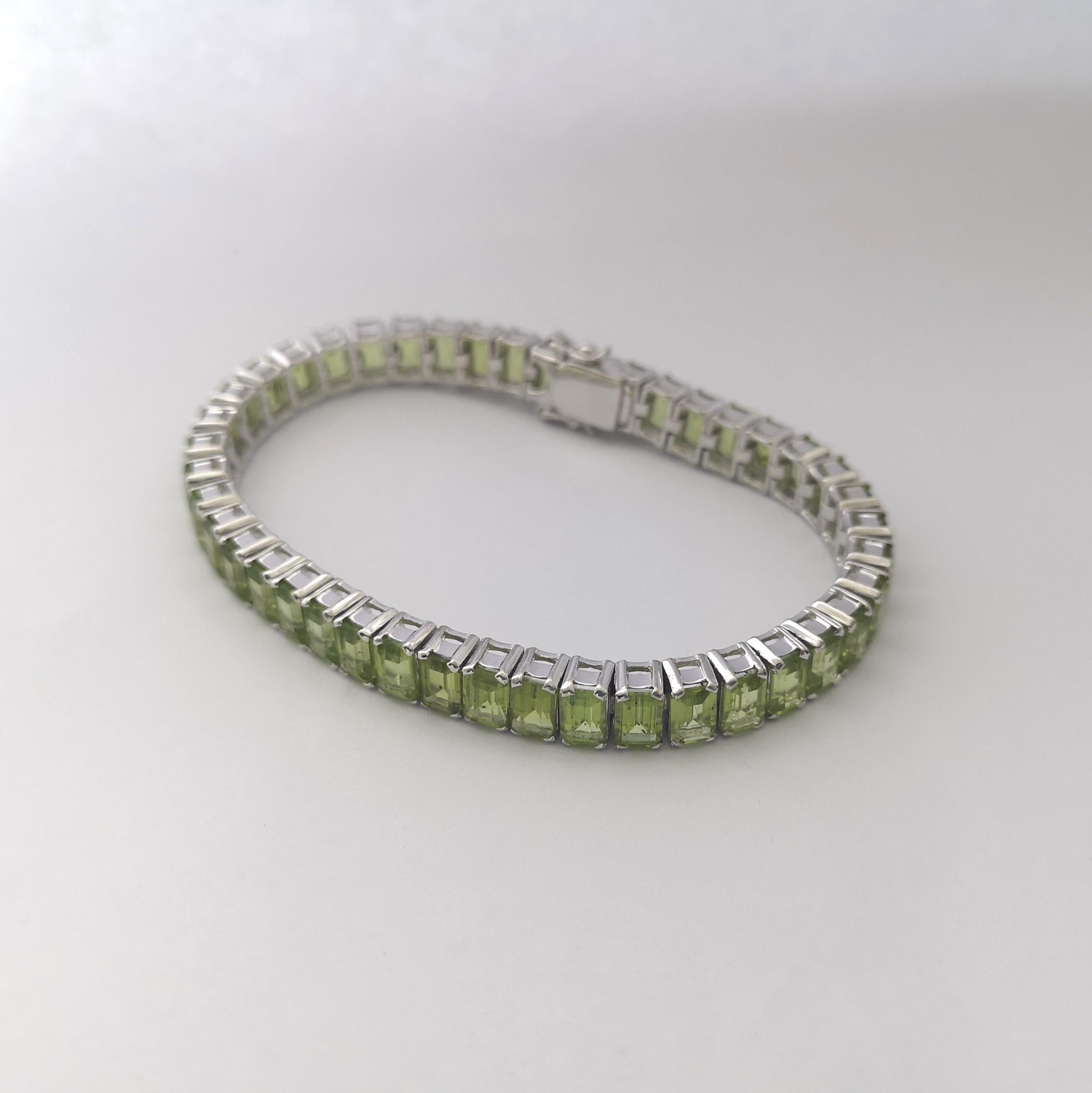 Peridot Bracelet set in 14K White Gold Settings For Sale 8