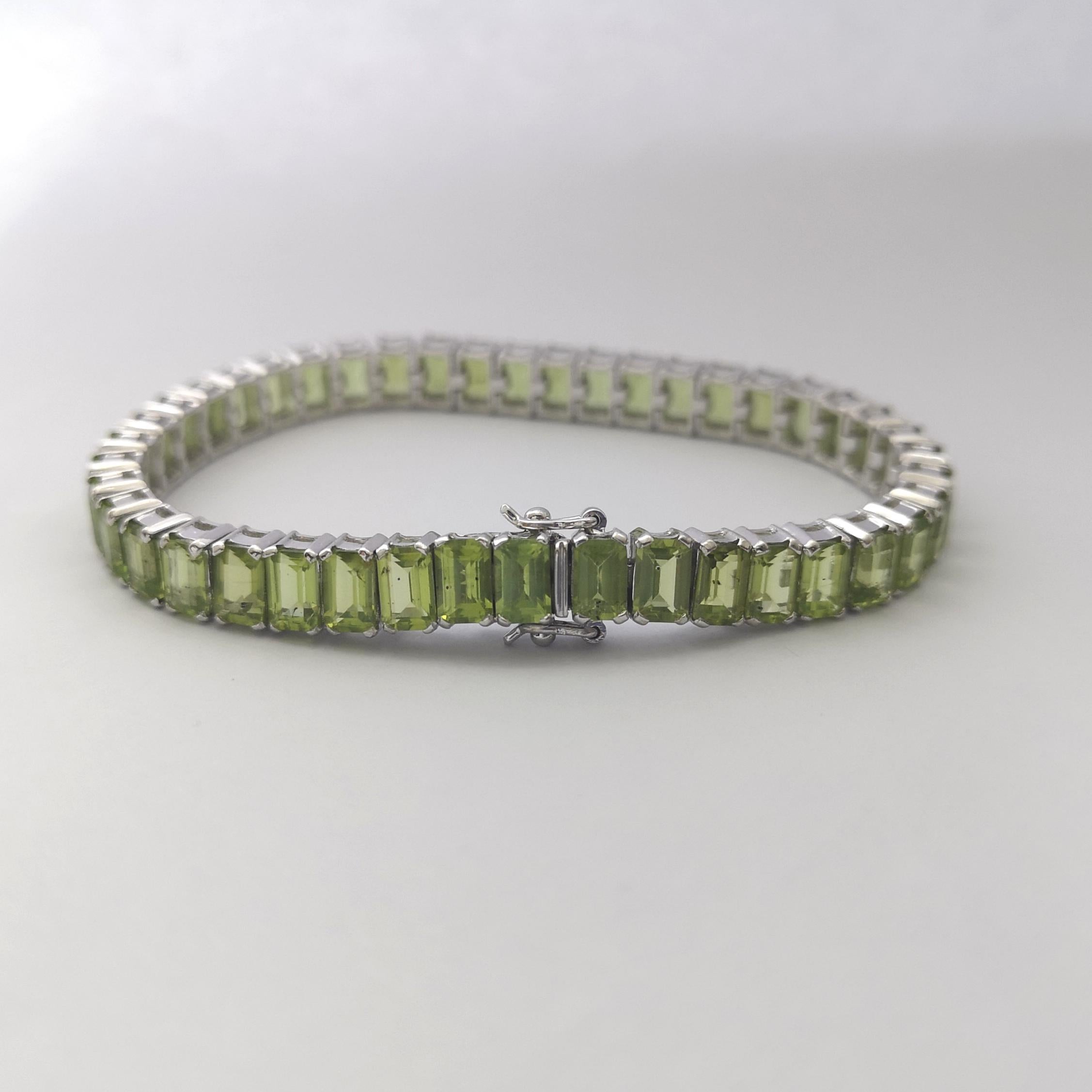 Peridot Bracelet set in 14K White Gold Settings For Sale 9