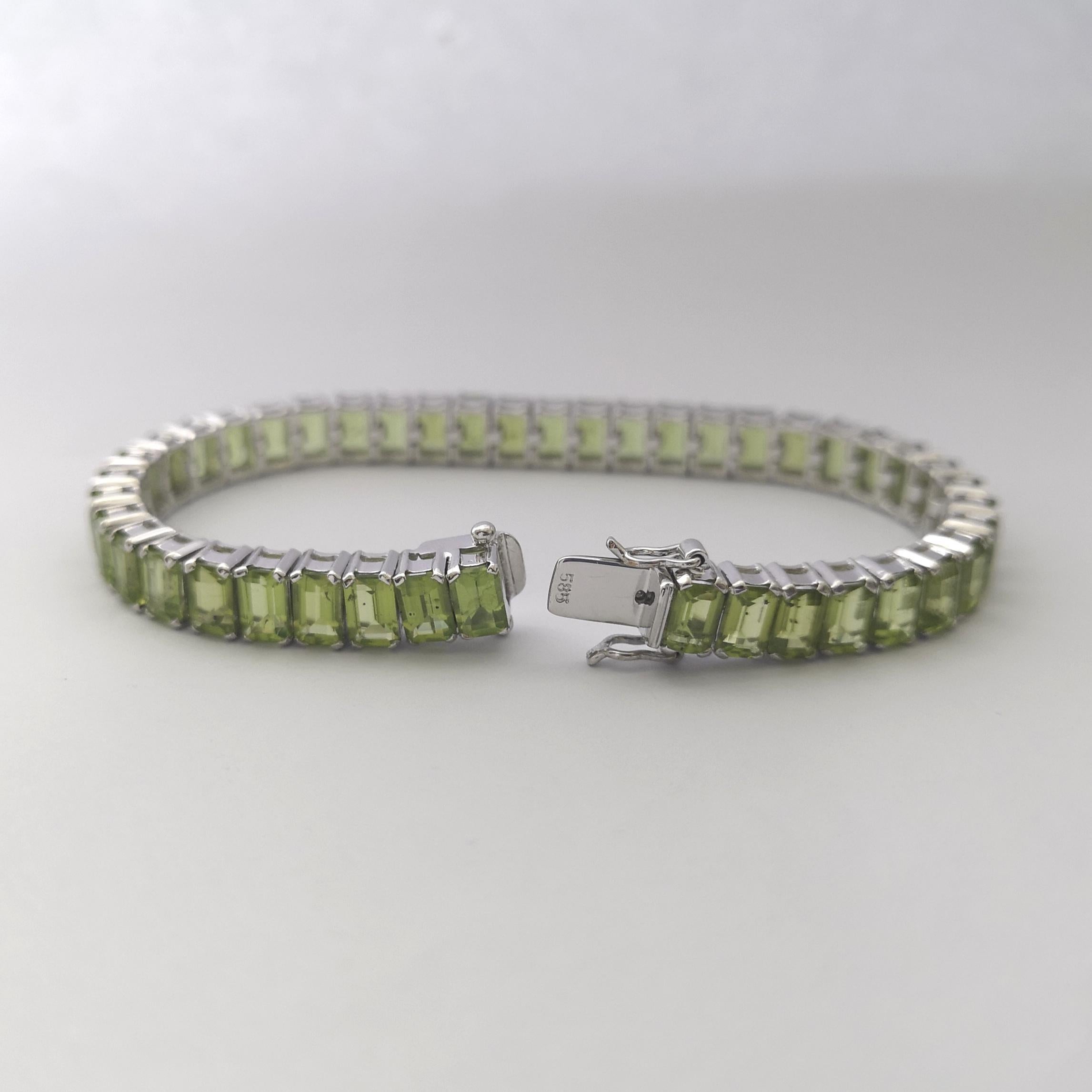 Peridot Bracelet set in 14K White Gold Settings For Sale 10