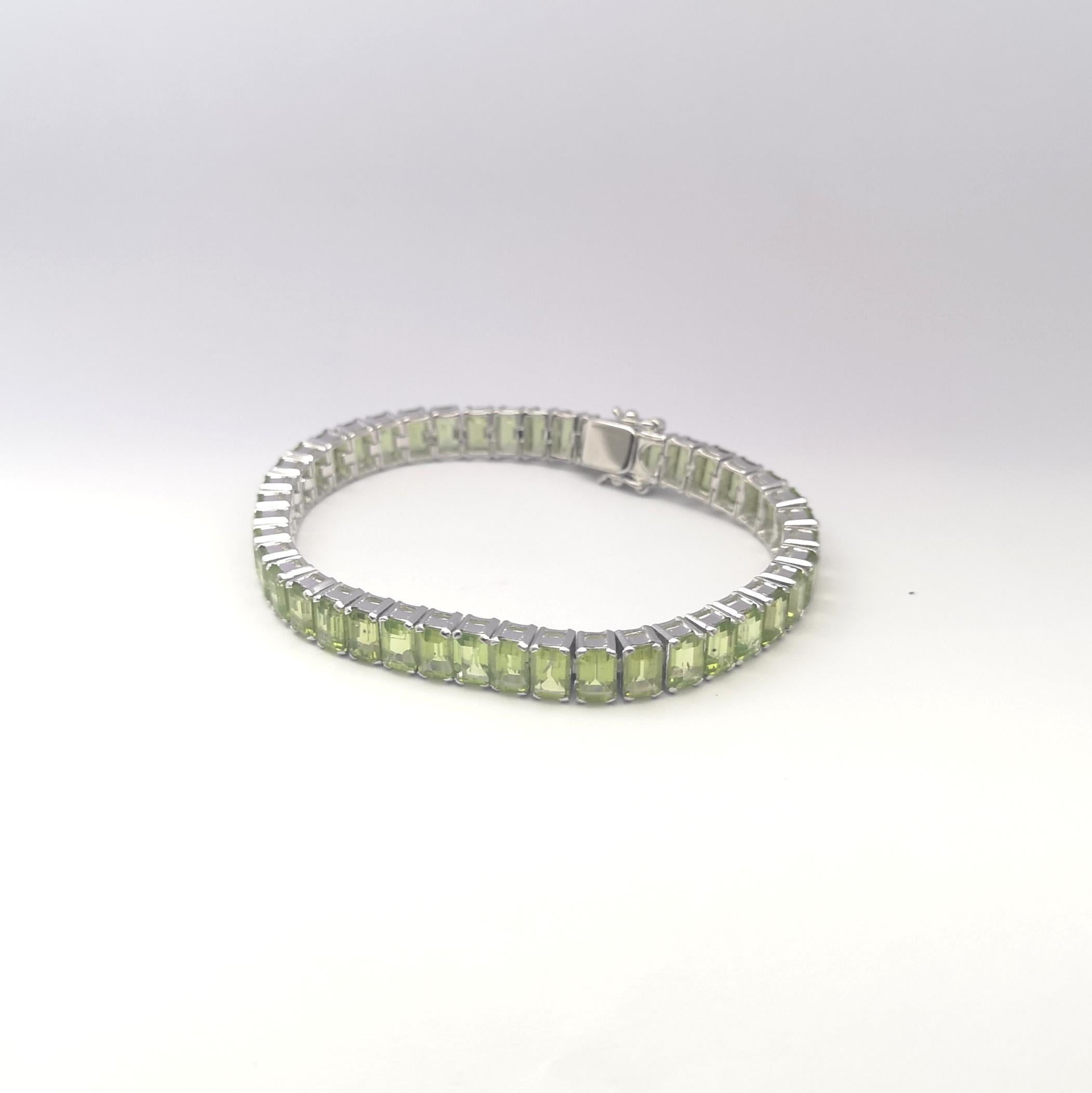 Peridot Bracelet set in 14K White Gold Settings For Sale 1