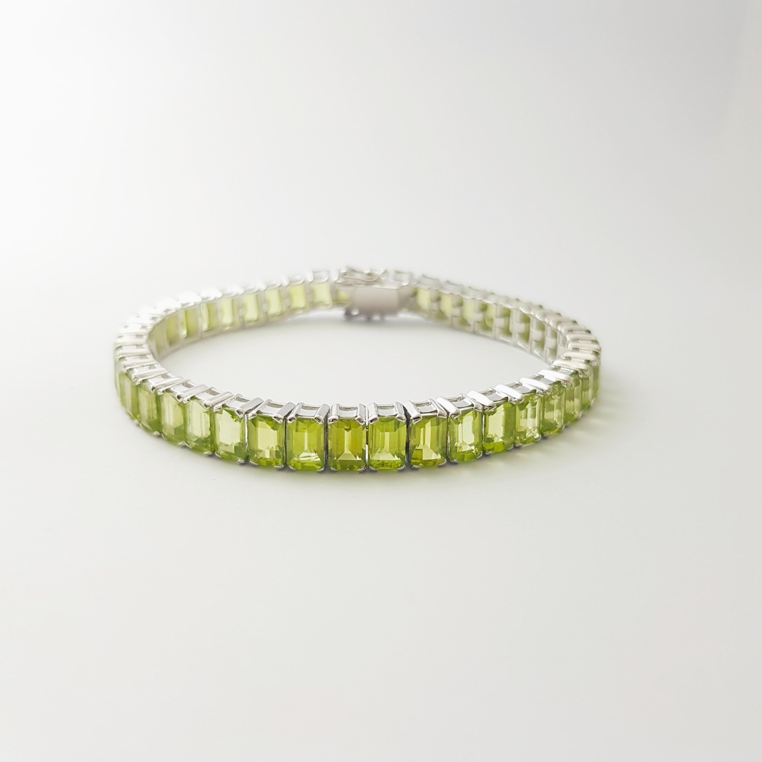 Peridot Bracelet set in 14K White Gold Settings For Sale 2