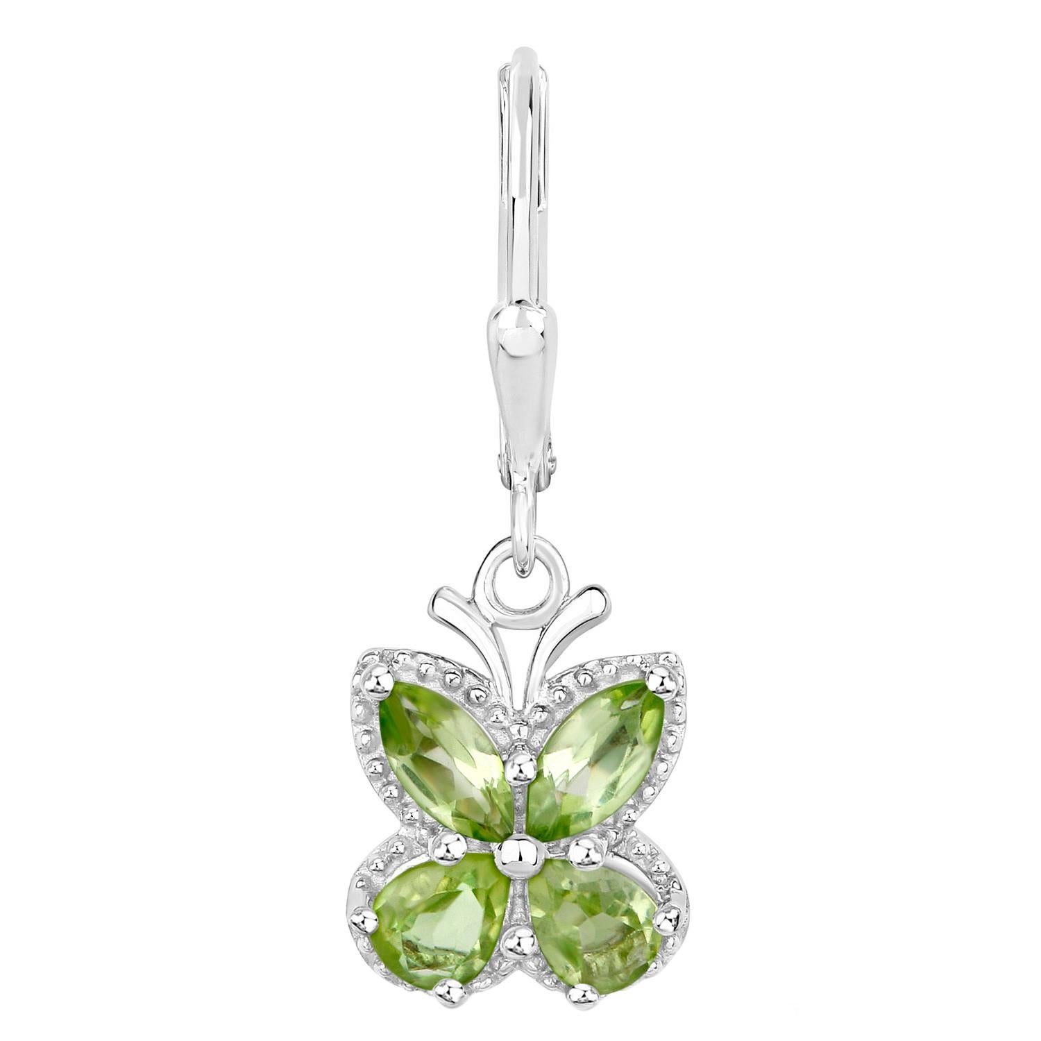 Taglio a goccia Orecchini con farfalla di peridoto 2,26 carati in argento sterling in vendita