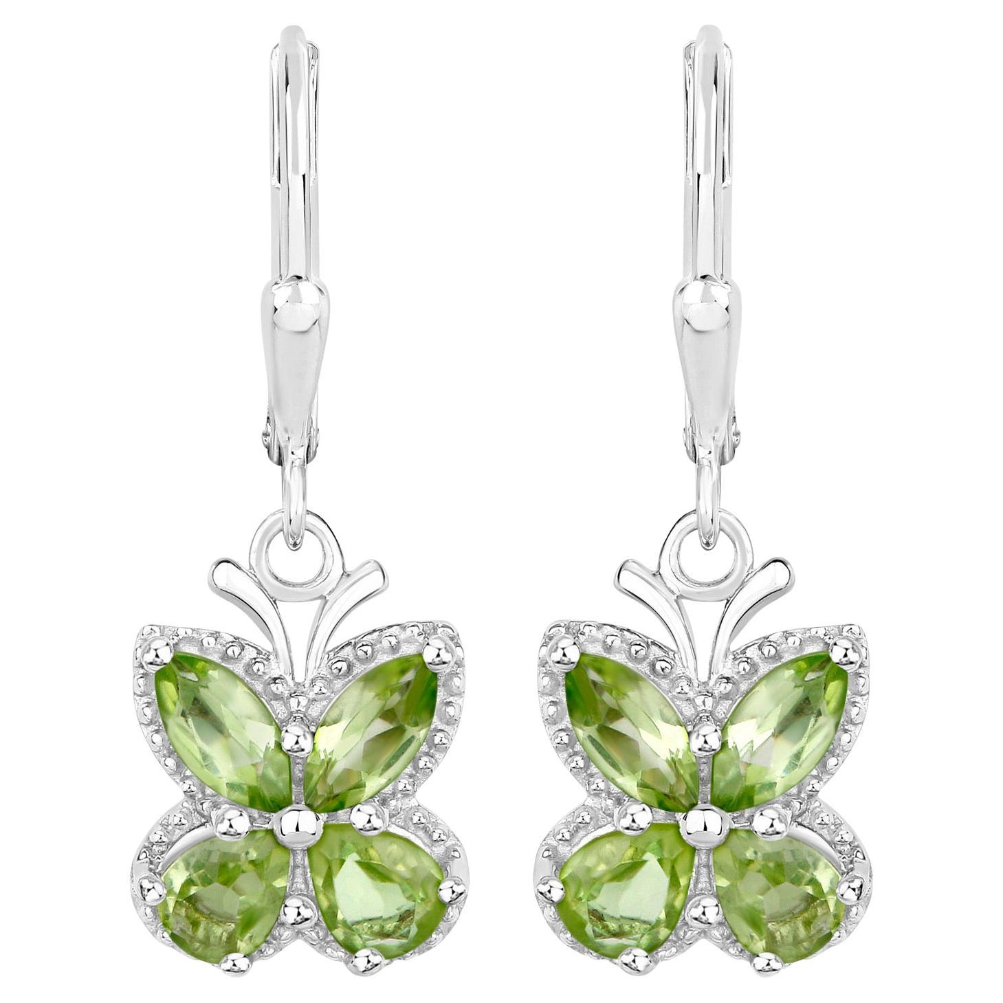 Peridot Butterfly Earrings 2.26 Carats Sterling Silver