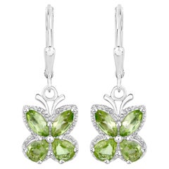 Peridot Butterfly Earrings 2.26 Carats Sterling Silver