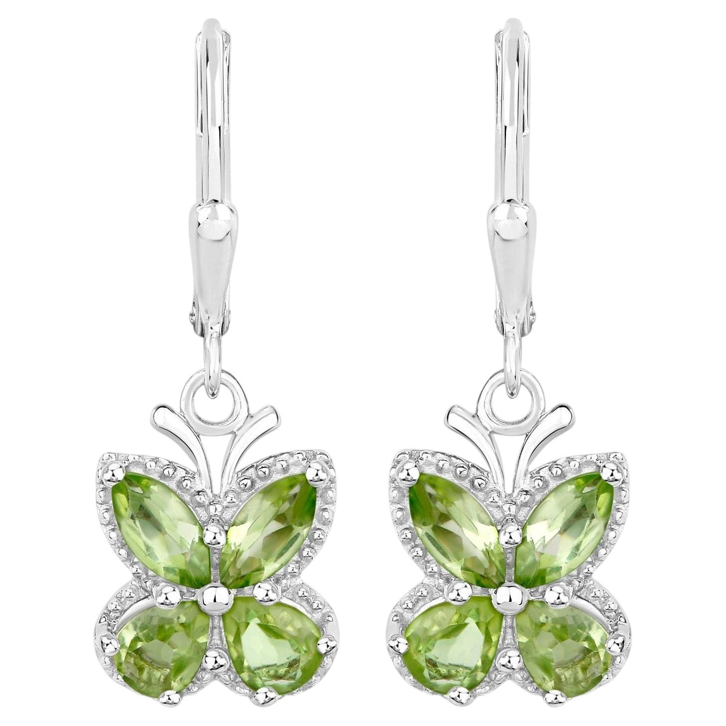 Peridot-Schmetterlingsohrringe 2.26 Karat Sterlingsilber im Angebot