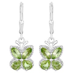Peridot-Schmetterlingsohrringe 2.26 Karat Sterlingsilber
